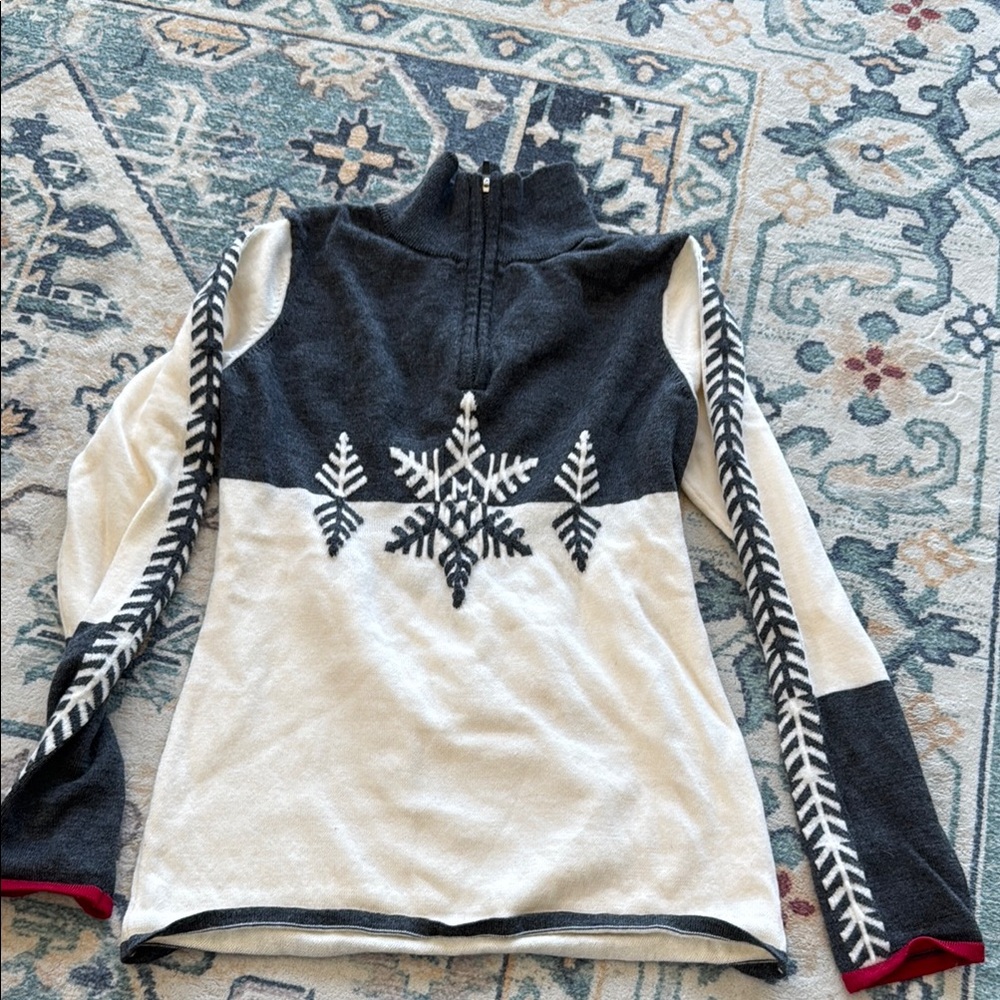 Love Black and White Cowl Neck Sweater with Nordic Pattern